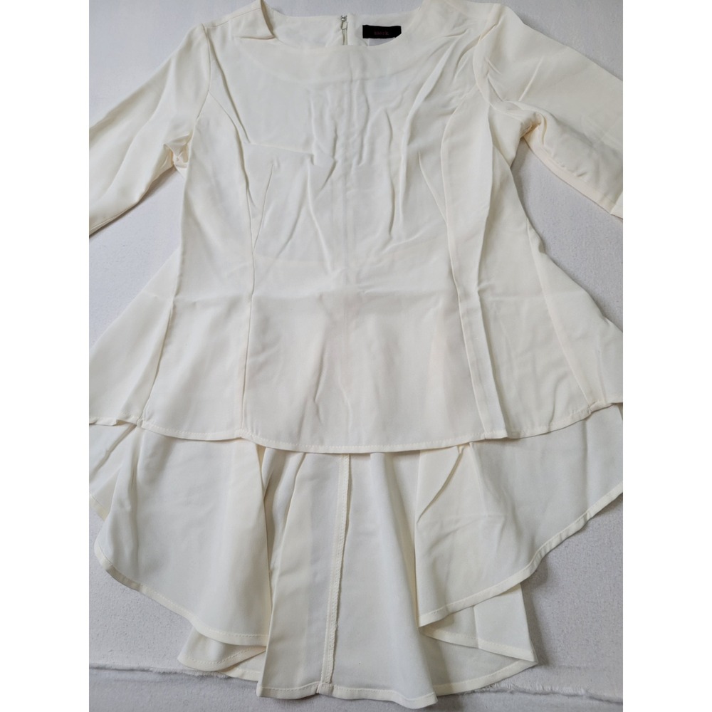 Mark. Cream Ivory Hi-Low Peplum Blouse Long Sleeve Slit Cuff top 1029
